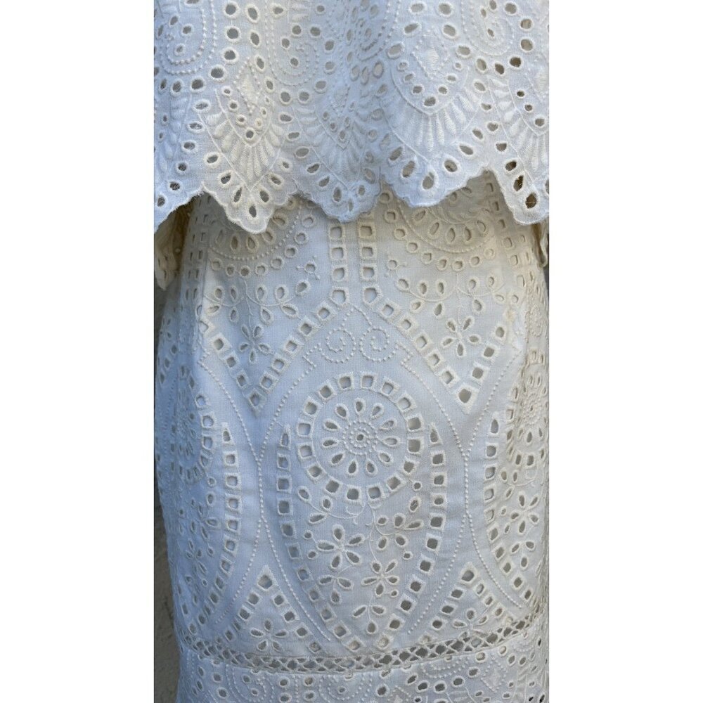 Saylor Women’s Ivory Off Shoulder Eyelet Dress Scalloped Overlay Lined Cocktail - Picture 4 of 13